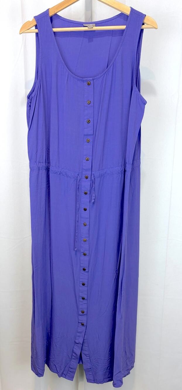 J. JILL Sleeveless Maxi Tank Dress Button Up Cinch Waist Rayon Purple Size XL
